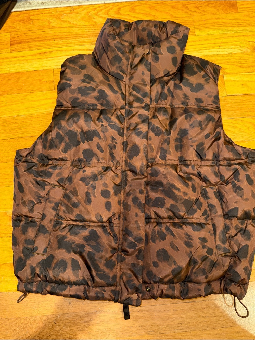 Old Navy Brown Leopard Print Puffer Vest